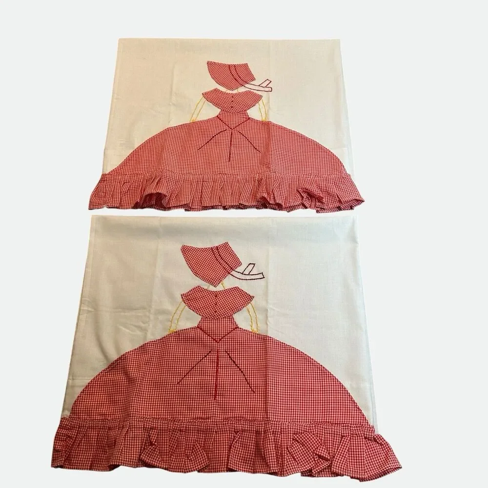 VTG JCPenney Muslin Pillowcases Pair Sunbonnet Sue Southern Belle Cottagecore